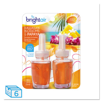 BRIGHT Air ELECTRIC SCENTED OIL AIR FRESHENER REFILL, HAWAIIAN BLOSSOM/PAPAYA,2/PACK, 6 PACKS/CARTON (900256)