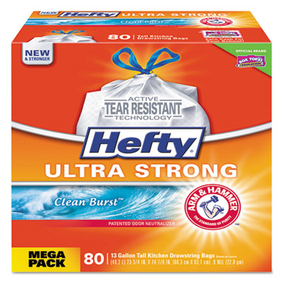 Hefty ULTRA STRONG SCENTED TALL WHITE KITCHEN BAGS, 13 GAL, 0.9 MIL, 23.75" X 24.88", WHITE, 80/BOX (E84558)