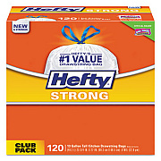 Hefty Strong Tall Kitchen Drawstring Bags, 13 gal, 0.9 mil, 24" x 27.75", White, 120/Box (E84562)
