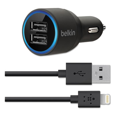Belkin Car Charger, Detachable Lightning Cable, Black/blue (F8J071BT04BK)