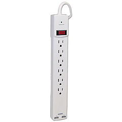 Innovera Surge Protector, 6 Outlets/2 USB Charging Ports, 6 ft Cord, 1080 Joules, White (IVR71660)