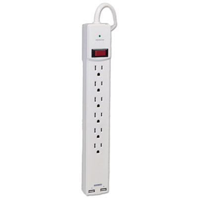 Innovera Surge Protector, 6 Outlets/2 USB Charging Ports, 6 ft Cord, 1080 Joules, White (IVR71660)