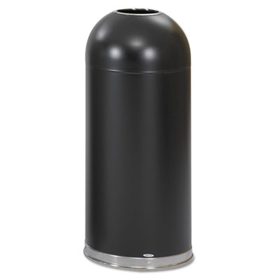 Safco Dome Top Receptacle with Open Top, 15 gal, Steel, Black (9639BL)