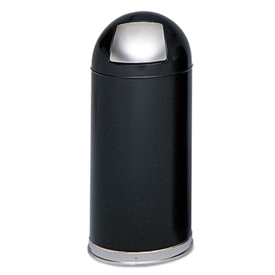 Safco Dome Top Receptacle with Spring-Loaded Door, 15 gal, Steel, Black (9636BL)