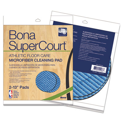 Bona Supercourt Athletic Floorcare Microfiber Cleaning Pad, 13" Dia, Lt/dk Blue,2/pk (AX0003501)