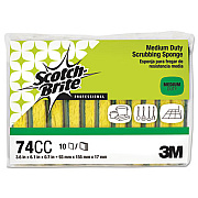 Scotch-Brite PROFESSIONAL Medium-Duty Scrubbing Sponge 74, 3.6 x 6.1, 0.7" Thick, Yellow/Green, 10/Pack (74CC)