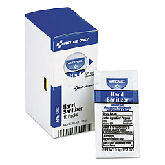 First Aid Only Gel Hand Sanitizer Packets for SmartCompliance First Aid Kits, 0.9 g, Clean Scent, 10/Box (FAE4007)