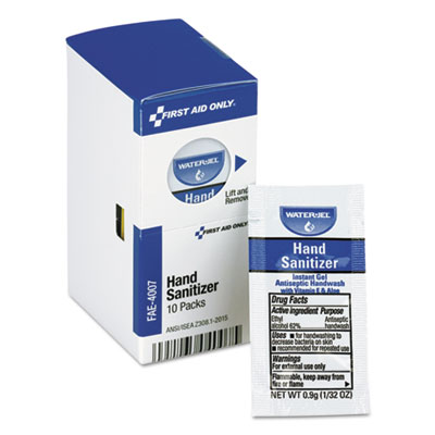 First Aid Only Gel Hand Sanitizer Packets for SmartCompliance First Aid Kits, 0.9 g, Clean Scent, 10/Box (FAE4007)