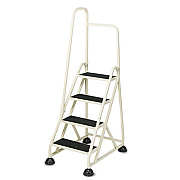 Cramer Stop-Step Ladder, One Handrail: Left, 66.25", 300 lb Capacity, 4 Steps, Aluminum, Beige (1041L19)