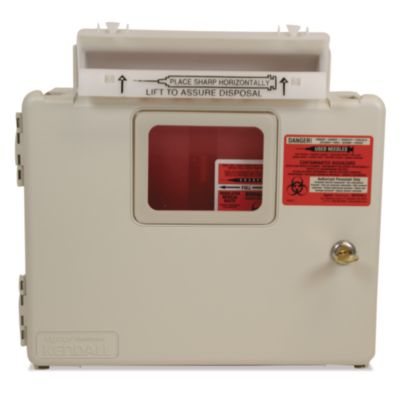 Covidien In-Room Locking Wall Mount Sharps Container Cabinet System, 5 qt, ABS Plastic, Beige (SWMU000609)