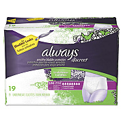 Always DISCREET INCONTINENCE UNDERWEAR, SMALL/MEDIUM, MAXIMUM ABSORBENCY, 19/PACK, 3 PACKS/CARTON (92735)