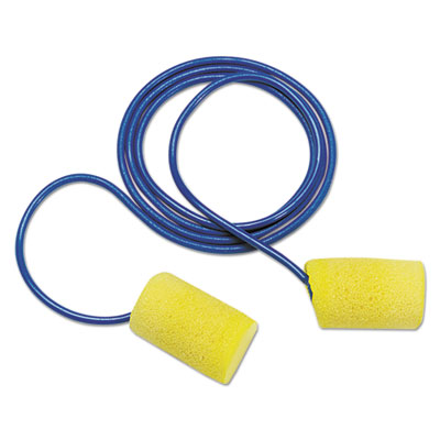 3M E-A-R Classic Earplugs, Corded, PVC Foam, Yellow, 200 Pairs/Box (3111101)