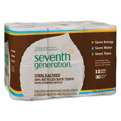 Seventh Generation NATURAL UNBLEACHED 100% RECYCLED BATH TISSUE, SEPTIC SAFE, 2-PLY, 400 SHEET/MEGA ROLL, 48/CARTON (13735CT)
