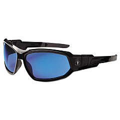 ergodyne Skullerz Loki Safety Glasses/Goggles, Black Full Frame, Mirrored Blue Dual Lens (56092)