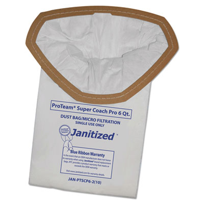Janitized Vacuum Filter Bags Designed to Fit ProTeam Super Coach Pro 6/GoFree Pro, 100/Carton (JANPTSCP62)