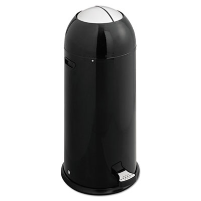 Safco Shutter Cans, Round, Steel, 14 gal, Black/Stainless Steel (9951BL)