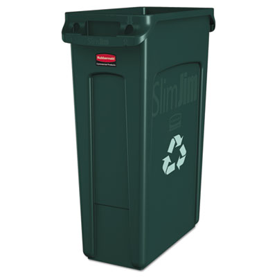 Rubbermaid Commercial Slim Jim Plastic Recycling Container with Venting Channels, 23 gal, Plastic,  Green (354007GN)