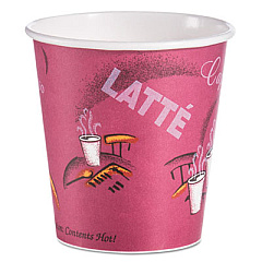 SOLO Paper Hot Drink Cups in Bistro Design, 3.54" Diameter x 3.61" h, 10 oz, Maroon, 1,000/Carton (510SI)