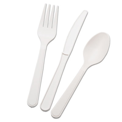 AbilityOne 7360015643560,SKILCRAFT,  Biobased Cutlery Set with Knife, Spoon, Fork, 400 Sets/Box