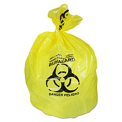 Heritage Healthcare Biohazard Printed Can Liners, Biohazard Infectious Waste, 30 gal, 1.3 mil, 30" x 43", Yellow, Flat Pack, 200/CT (A6043PY)