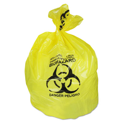 Heritage Healthcare Biohazard Printed Can Liners, Biohazard Infectious Waste, 30 gal, 1.3 mil, 30" x 43", Yellow, Flat Pack, 200/CT (A6043PY)