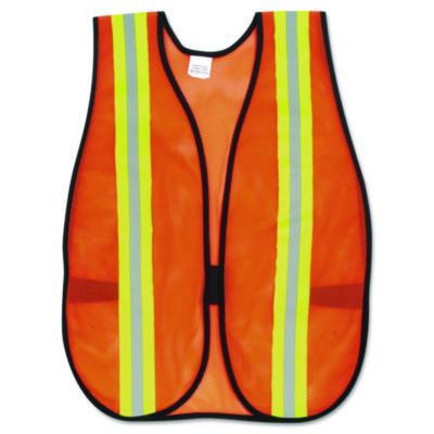MCR Safety Orange Safety Vest, 2" Reflective Strips, Polyester, Side Straps, One Size Fits All, Bright Orange (V201R)
