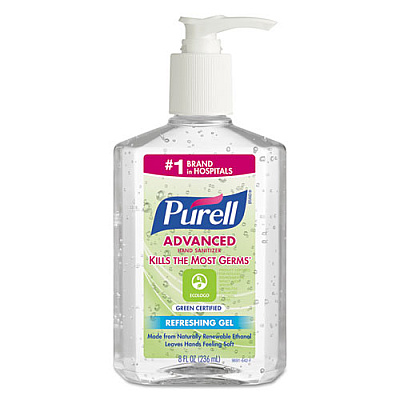 PURELL GREEN CERTIFIED ADVANCED GEL HAND SANITIZER, FRAGRANCE-FREE, 8 OZ PUMP BOTTLE, 12/CARTON (969112CT)