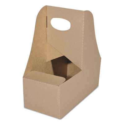 SCT 4-Corner Pop-Up Food and Drink Tray, 2-Cup Drink Carrier, Up to 24 oz Beverages, 7.63 x 3.75 x 8.88, Brown, Paper, 250/Carton (2795)