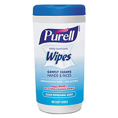 PURELL Hand Sanitizing Wipes, 5 7/10 X 7 1/2, Clean Refreshing Scent, 40/canister (912006CMREA)