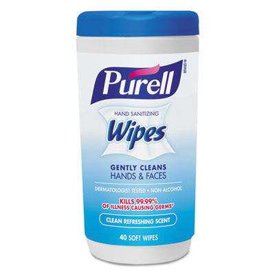 PURELL Hand Sanitizing Wipes, 5 7/10 X 7 1/2, Clean Refreshing Scent, 40/canister (912006CMREA)