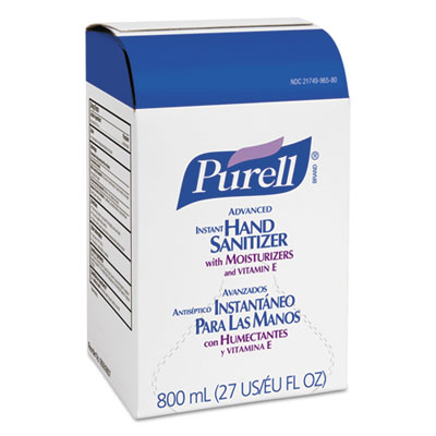 PURELL Advanced Hand Sanitizer Gel, Bag-in-Box, 800 mL Refill, Unscented, 12/Carton (965712)