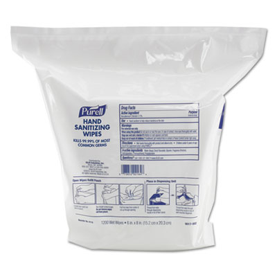 PURELL Hand Sanitizing Wipes, 6 x 8, Fresh Citrus Scent, White, 1,200/Refill Pouch, 2 Refills/Carton (911802)