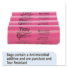 Tidy Girl Feminine Hygiene Sanitary Disposal Bags, 4" x 4" x 10", Pink/Black, 150 Bags/Roll, 4 Rolls/Carton (TGUF)