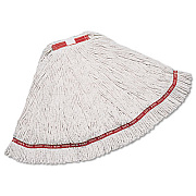 Rubbermaid Commercial Web Foot Wet Mop, Cotton/synthetic, White, Large, 1" Red Headband, 6/carton (A113WHI)
