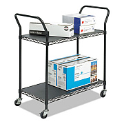Safco Wire Utility Cart, Metal, 2 Shelves, 400 lb Capacity, 43.75" x 19.25" x 40.5", Black (5337BL)