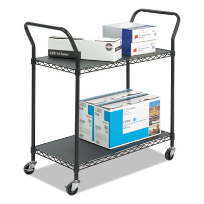 Safco Wire Utility Cart, Metal, 2 Shelves, 400 lb Capacity, 43.75" x 19.25" x 40.5", Black (5337BL)