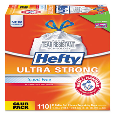 Hefty Ultra Strong Tall Kitchen and Trash Bags, 13 gal, 0.9 mil, 23.75" x 24.88", White, 330/Carton (E88368CT)
