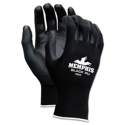 MCR Safety Economy PU Coated Work Gloves, EN388: 2121, 12" Long, Large, Black, 12 Pairs (9669L)