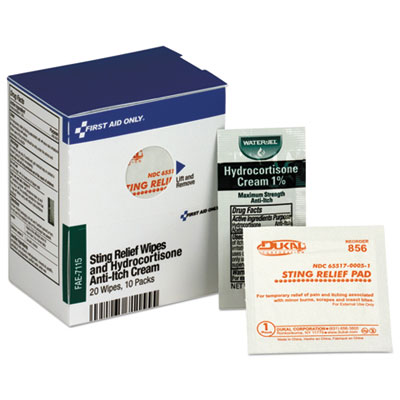 First Aid Only Refill for SmartCompliance General Business Cabinet, 20 Sting Relief Wipes, 10 Hydrocortisone Packs (FAE7115)