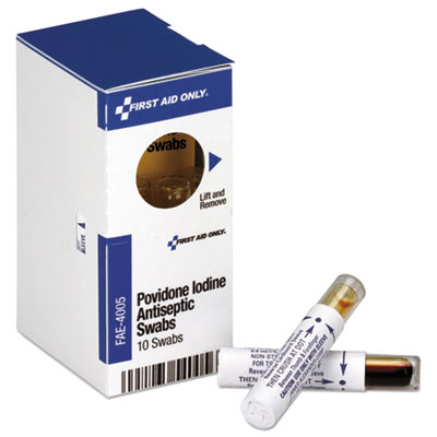 First Aid Only Povidone Iodine First Aid Antiseptic Swabs, 0.018 oz, 10/Box (FAE4005)