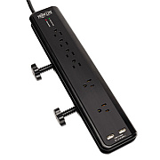 Tripp Lite Protect It! Clamp-Mount Surge Protector, 6 Outlets/2 USB, 6 ft Cord, 2100 J (TLP606DMUSB)