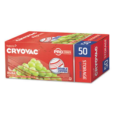Diversey Cryovac One Quart Storage Bag Dual Zipper, 1 qt, 1.68 mil, 7" x 7.94", Clear, 450/Carton (100946911)