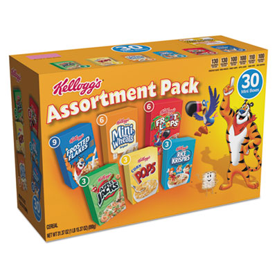 Kellogg's Breakfast Cereal Mini Boxes, Assorted, 2.39 oz Box, 30/Carton (14746)