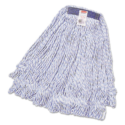 Rubbermaid Commercial Super Stitch Finish Mops, Cotton/Synthetic, White, Medium, 1-in. Blue Headband (D512)