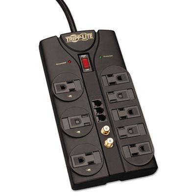 Tripp Lite Protect It! Surge Protector, 8 Outlets, 8 ft Cord, 2160 Joules, RJ11, Dark Gray (TLP808TELTV)