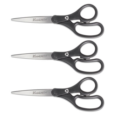 Westcott KleenEarth Basic Plastic Handle Scissors, 8" Long, 3.25" Cut Length, Black Straight Handles, 3/Pack (15585)