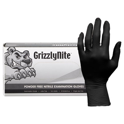 HOSPECO ProWorks GrizzlyNite Nitrile Gloves, Powder-Free, X-Large, 5 mil Thick, Black, 100/Box, 10 Boxes/Carton (GLN105FX)