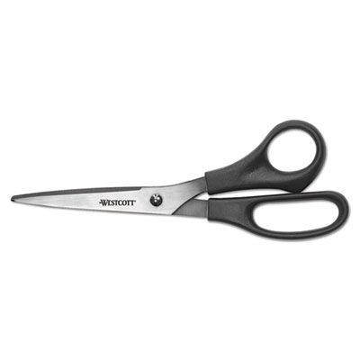 Westcott All Purpose Stainless Steel Scissors, 8" Long, 3.5" Cut Length, Black Straight Handle (16907)