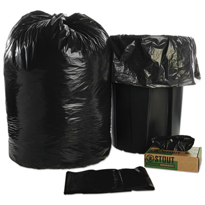 AbilityOne 8105015173668, SKILCRAFT Recycled Content Trash Can Liners, 60 gal, 1.5 mil, 38" x 58", Black/Brown, 20/Box