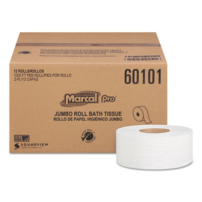 Marcal PRO 100% Recycled Bathroom Tissue, Septic Safe, 2-Ply, 3.3" x 1,000 ft, White, 12 Rolls/Carton (60101)